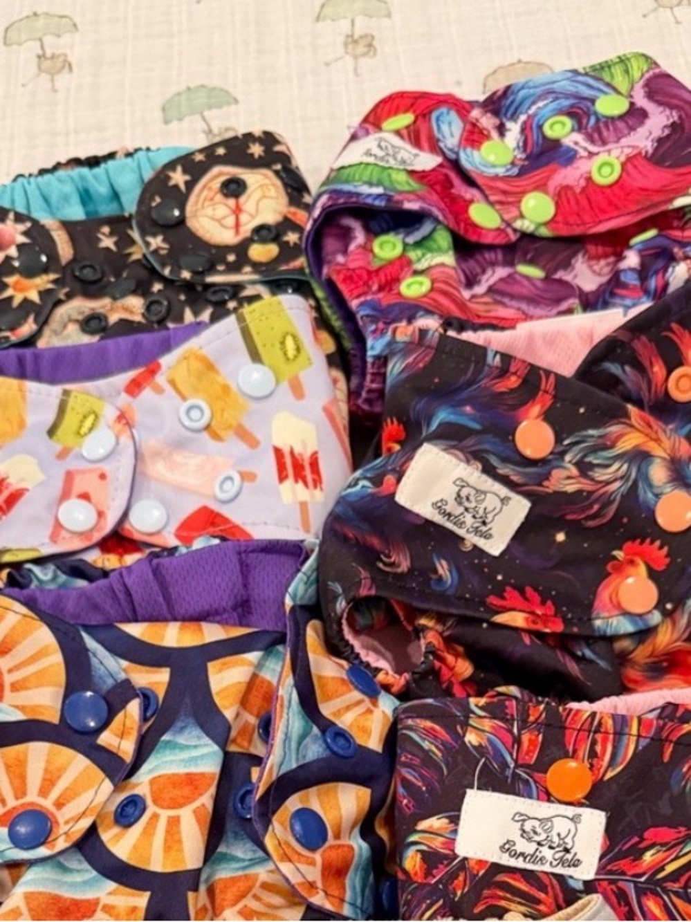 Pocket Cloth Diapers Lot 6 Gordis Tela  Larger Fit Budget No Inserts